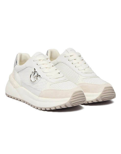 PINKO SHOES GEM 15 - SNEAKER COW SUEDE/PERFORATED WHITE