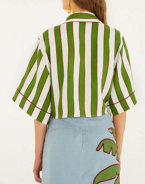 FARM RIO SPRING STRIPES GREEN SHORT SLEEVE CROP TOP-SPRING STRIPES GREEN