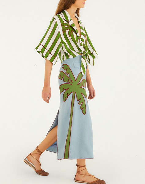 FARM RIO SPRING STRIPES GREEN SHORT SLEEVE CROP TOP-SPRING STRIPES GREEN