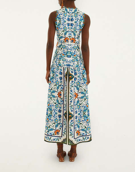 FARM RIO FLORA TILE OFF-WHITE MIDI DRESS-FLORA TILE OFF-WHITE