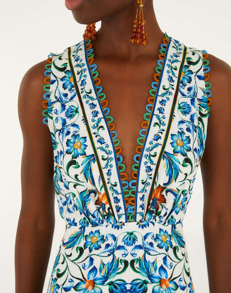 FARM RIO FLORA TILE OFF-WHITE MIDI DRESS-FLORA TILE OFF-WHITE