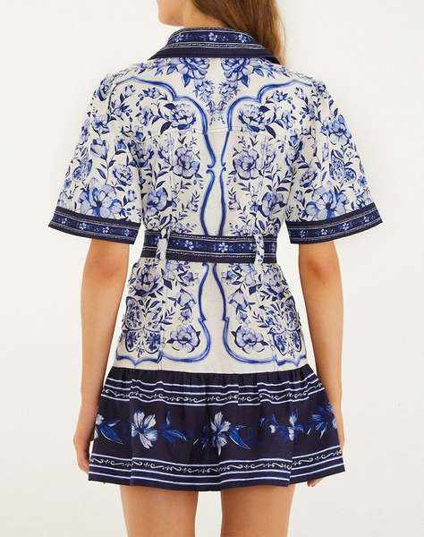 FARM RIO PORCELAIN GARDEN OFF-WHITE MINI DRESS-PORCELAIN GARDEN OFF-WHITE