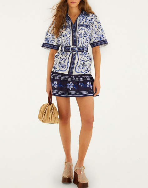 FARM RIO PORCELAIN GARDEN OFF-WHITE MINI DRESS-PORCELAIN GARDEN OFF-WHITE