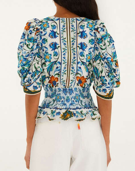 FARM RIO FLORA TILE OFF-WHITE BLOUSE-FLORA TILE OFF-WHITE
