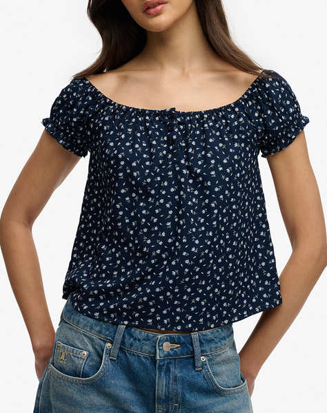 SUPERDRY D3 OVIN SS 1/2 BUTTON WOVEN TOP WOMEN''S BLOUSE
