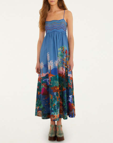FARM RIO DREAM LANDSCAPE MULTICOLOR SLEEVELESS MAXI DRESS-DREAM LANDSCAPE MULTICOLOR
