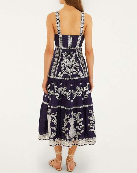 FARM RIO BLUE AND WHITE RICHILLIEU MIDI DRESS-BLUE