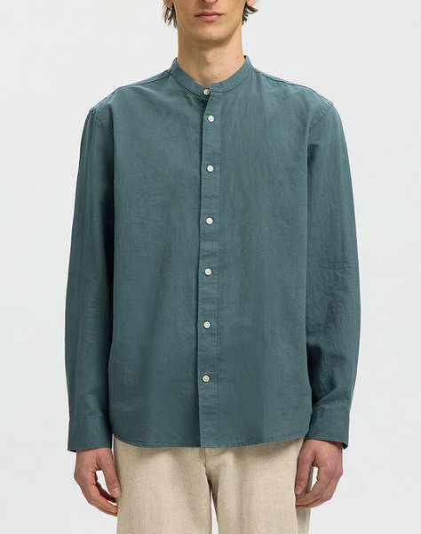 SELECTED SLMREGCLAY LINENBLEND LS SHIRT BAND NOOS