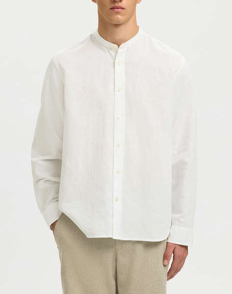 SELECTED SLMREGCLAY LINENBLEND LS SHIRT BAND NOOS