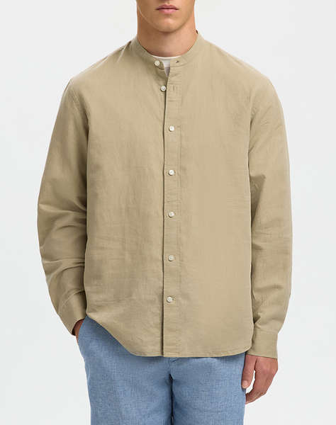 SELECTED SLMREGCLAY LINENBLEND LS SHIRT BAND NOOS