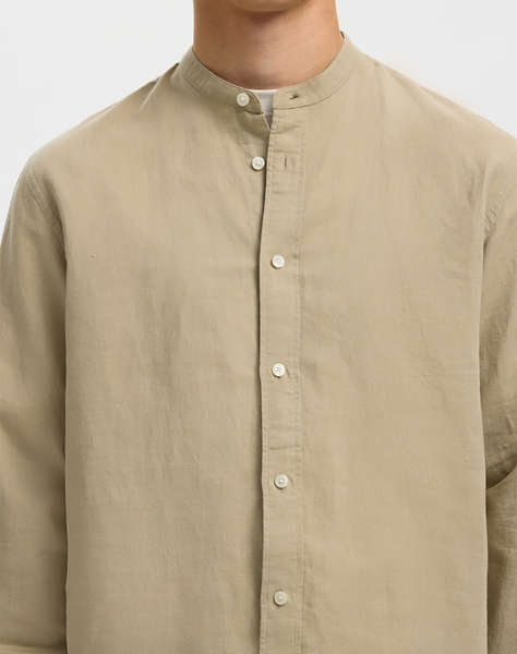 SELECTED SLMREGCLAY LINENBLEND LS SHIRT BAND NOOS