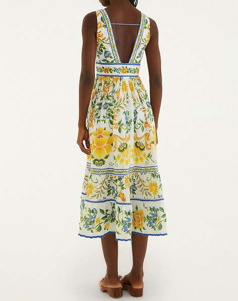 FARM RIO EMILY FLORAL TAPESTRY OFF-WHITE MIDI DRESS-EMILY FLORAL TAPESTRY OFF-WHITE