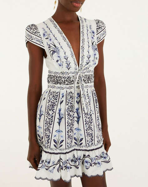 FARM RIO FLOWERS ARCH OFF-WHITE MINI DRESS-FLOWERS ARCH OFF-WHITE