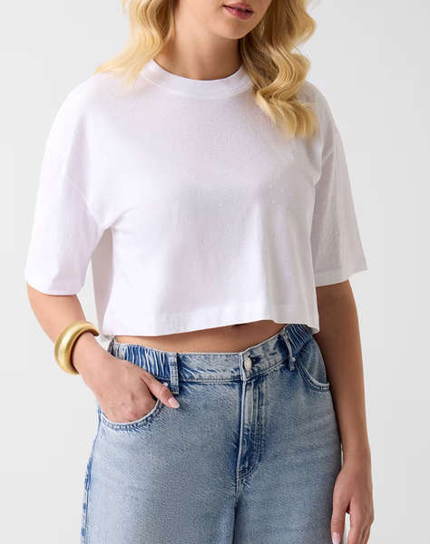 GUESS SS RHINESTONE CROP OS TEE WOMEN''S BLOUSE