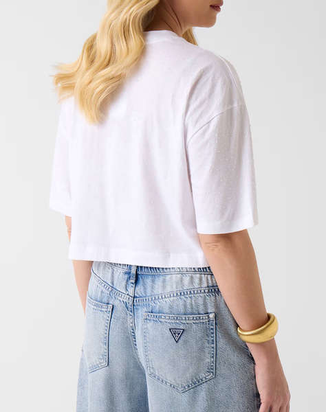 GUESS SS RHINESTONE CROP OS TEE WOMEN''S BLOUSE