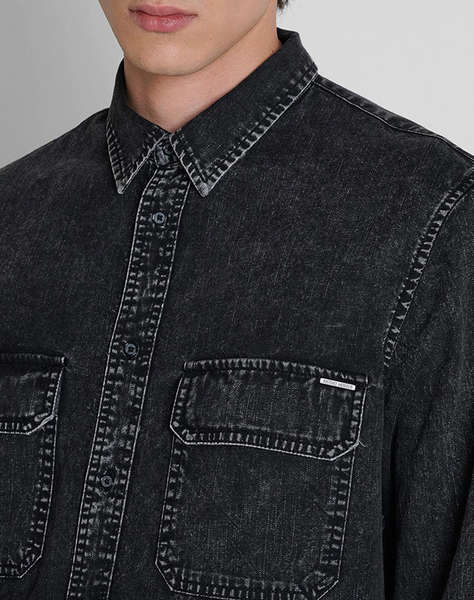 ANTONY MORATO MMSL00806FA700173 MIN OF 4 SHIRT LONG SLEEVES DALLAS REGULAR FIT IN WASHED DENIM COTTON WITH LOGO MEETAL PLAQUETTE ΠΟΥΚΑΜΙΣΟ ΑΝΔΡΙΚΟ