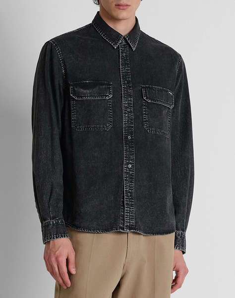 ANTONY MORATO MMSL00806FA700173 MIN OF 4 SHIRT LONG SLEEVES DALLAS REGULAR FIT IN WASHED DENIM COTTON WITH LOGO MEETAL PLAQUETTE ΠΟΥΚΑΜΙΣΟ ΑΝΔΡΙΚΟ