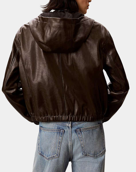 CALVIN KLEIN JEANS CROPPED HOODED FAUX LEATHER JACK