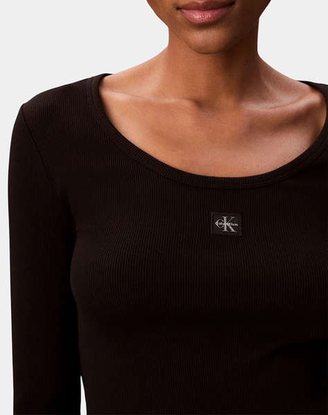 CALVIN KLEIN JEANS LS WOVEN LABEL 2X2 RIB SCOOP NEC