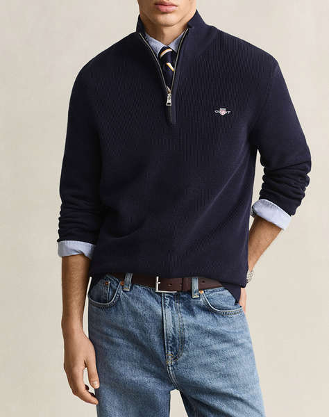 GANT ПУЛОВЕР С ДЪЛЪГ РЪКАВ MICRO TEXTURED COTTON HALF ZIP