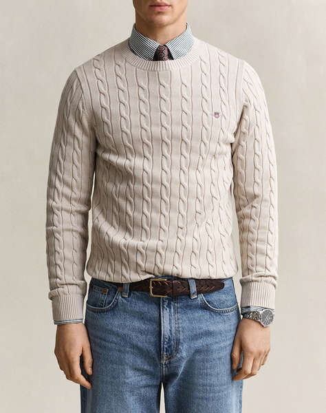 GANT ПУЛОВЕР С ДЪЛЪГ РЪКАВ COTTON CABLE C-NECK