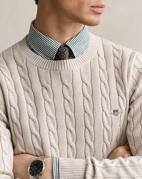 GANT ПУЛОВЕР С ДЪЛЪГ РЪКАВ COTTON CABLE C-NECK