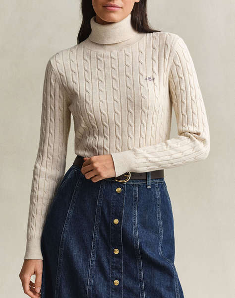 GANT ПУЛОВЕР С ДЪЛЪГ РЪКАВ STRETCH COTTON CABLE TURTLENECK