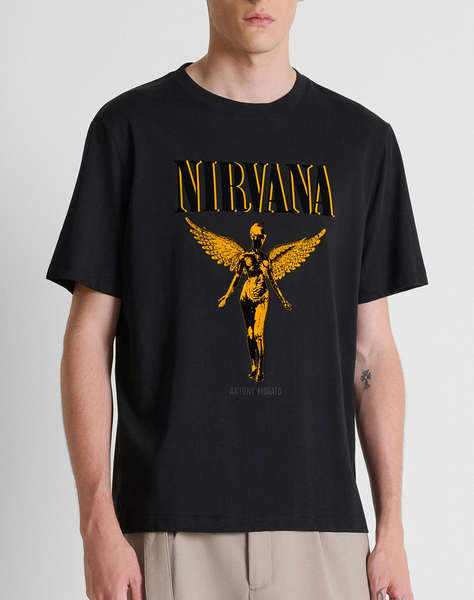 ANTONY MORATO MMKS02717FA100240 T-SHIRT RELAXED FIT IN JERSEY COTTON FABRIC WITH FLOCK PRINT ON FRONT NIRVANA БЛУЗА ЗА МЪЖЕ