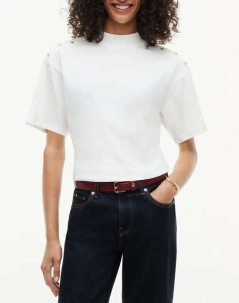 TOMMY HILFIGER GOLD BUTTON HIGH-NK S/S TEE