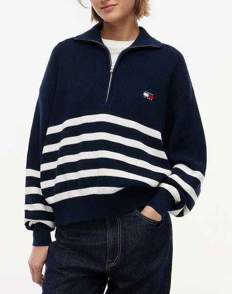 TOMMY JEANS TJW STRIPE QUARTER ZIP SWEATER