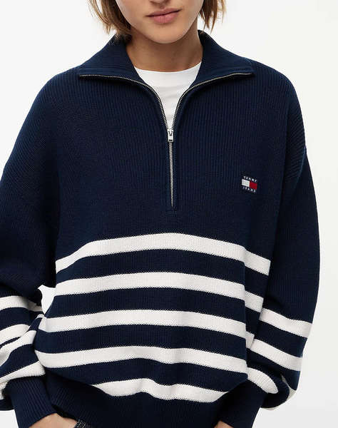 TOMMY JEANS TJW STRIPE QUARTER ZIP SWEATER