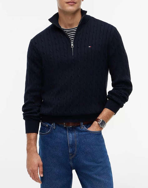 TOMMY HILFIGER CLASSIC COTTON CABLE ZIP MOCK