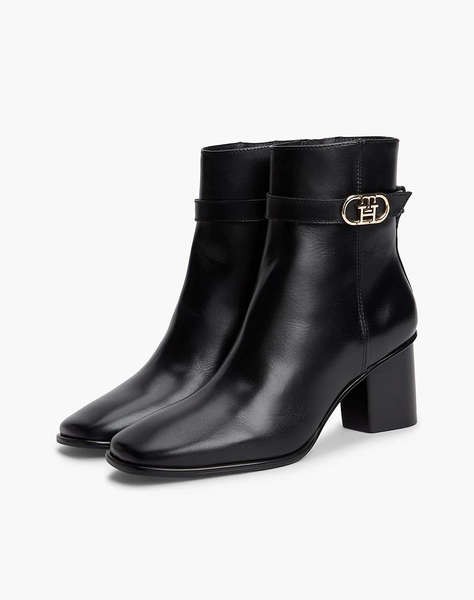 TOMMY HILFIGER TH STRAP LEATHER BLOCK HEEL BOOT
