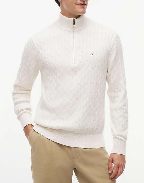 TOMMY HILFIGER CLASSIC COTTON CABLE ZIP MOCK