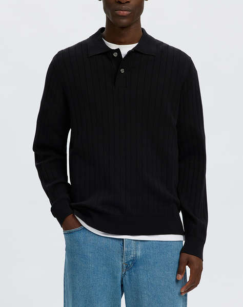 SELECTED SLMTORINO LS KNIT RIB POLO NOOS