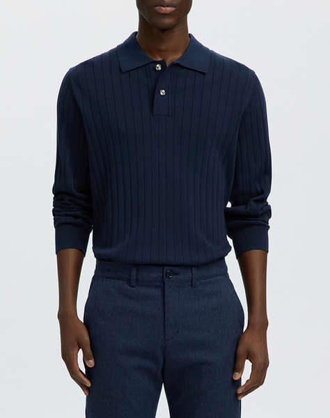 SELECTED SLMTORINO LS KNIT RIB POLO NOOS