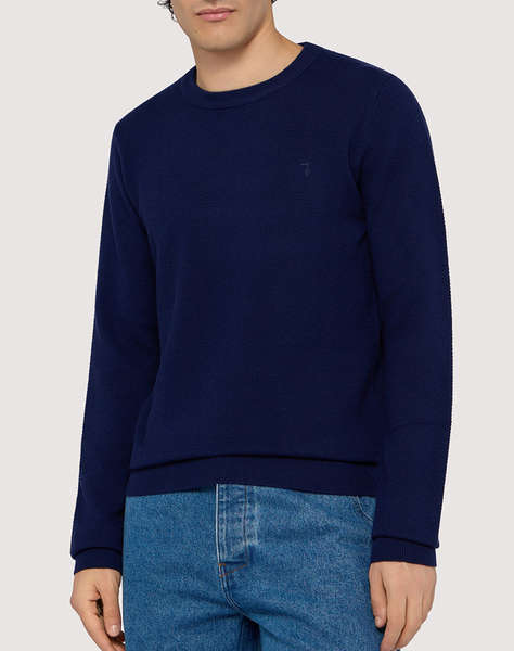 TRUSSARDI CREWNECK SWEATER - PIQUET STITCH PURE WOOL