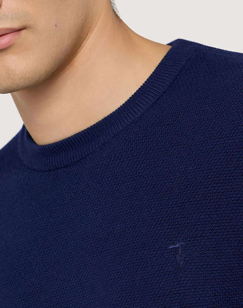 TRUSSARDI CREWNECK SWEATER - PIQUET STITCH PURE WOOL