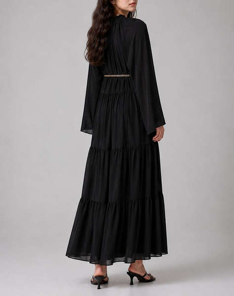 MICHAEL KORS SMOCK TIE NECK MAXI DRESS