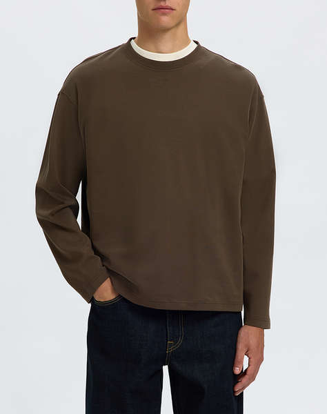 SELECTED SLMTAJ HEAVY LS O-NECK TEE
