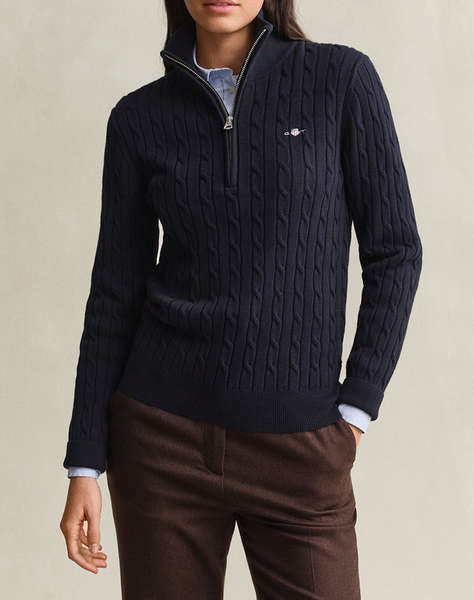GANT ПУЛОВЕР ДЪЛЪГ РЪКАВ STRETCH COTTON CABLE HALF-ZIP