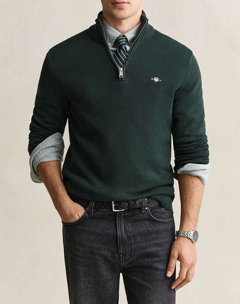 GANT ПУЛОВЕР ДЪЛЪГ РЪКАВ CASUAL COTTON HALF ZIP