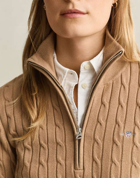 GANT ПУЛОВЕР ДЪЛЪГ РЪКАВ STRETCH COTTON CABLE HALF-ZIP
