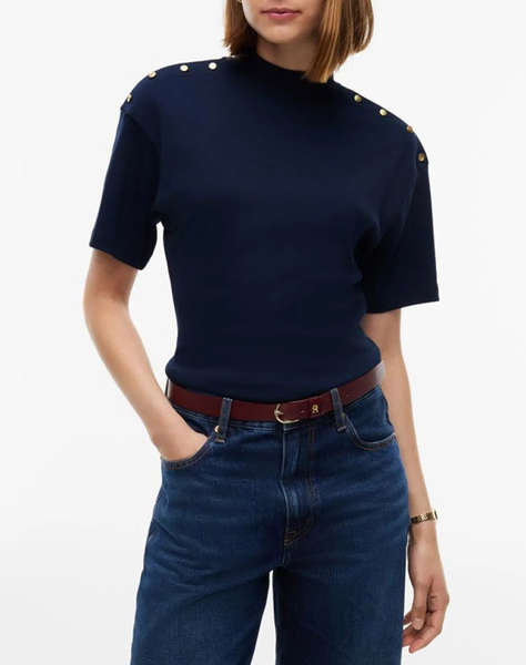 TOMMY HILFIGER GOLD BUTTON HIGH-NK S/S TEE