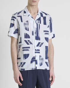 ANTONY MORATO MMSS00171FA430643 MIN OF 6 SHIRT HONOLULU REGULAR STRAIGHT FIT IN PRINTED COTTON LINEN BLEND FABRIC WITH LOGOED METAL BADGE МЪЖКА БЛУЗА