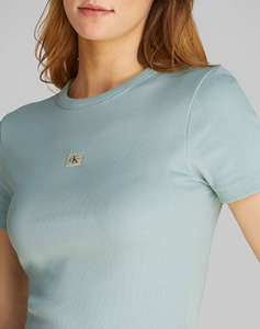 CALVIN KLEIN JEANS WOVEN LABEL RIB FITTED TEE