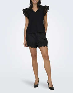 ONLY ONLLOU LIFE EMB S/S FRILL TOP WVN