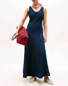 TOMMY HILFIGER TEXTURED LINEN TANK MAXI DRESS