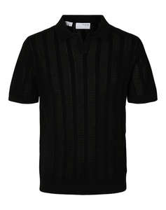 SELECTED SLHWELLS SS KNIT CROCHET OPEN POLO