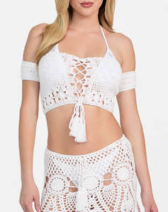 GUESS CROCHET TOP - ACRYLIC CROCHET YARN ТЕНИСКА W
